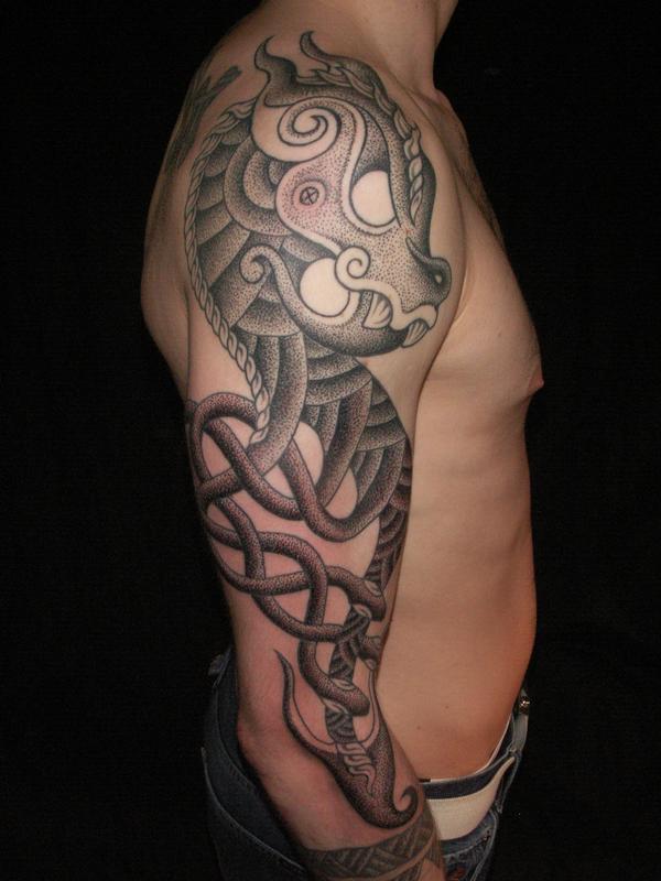 Vikingstyle Dragon sleeve by tattooist Colin Dale